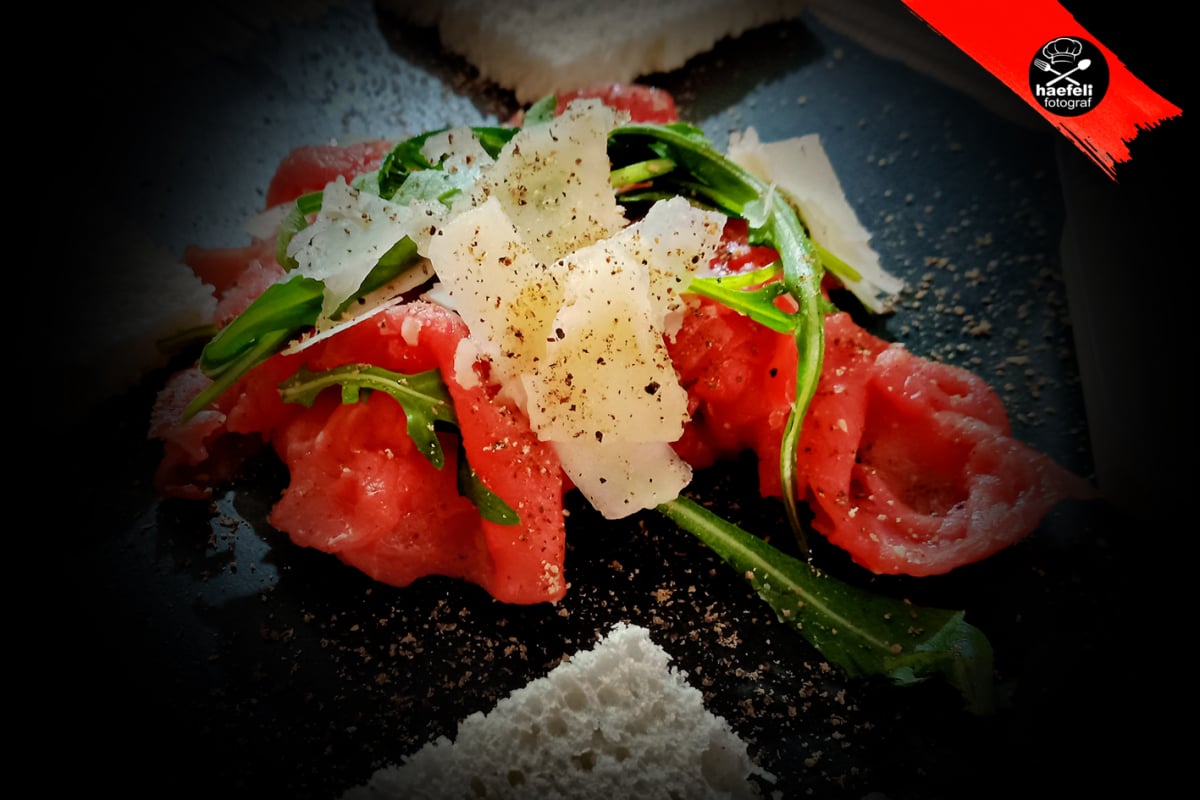 carpaccio, food Fotograf Haefeli Aarwangen, vorspeise, hors d oeuvre, rindfleisch hauchdünn