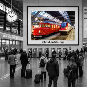 SBB Hauptbahnhof Zürich mit Zugkompositionen Churchill roter Pfeil RAe 4/8 1021 und dem ICN RABDe 500