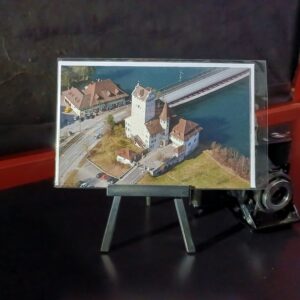 Luftbild Schloss mit aarebrücke und aare aarwangen